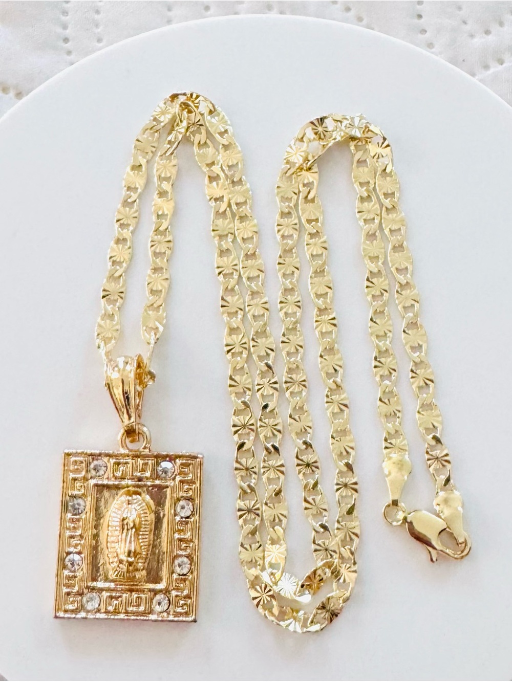 New 14K Gold Plated Virgin Mary Pendant men’s Necklace.